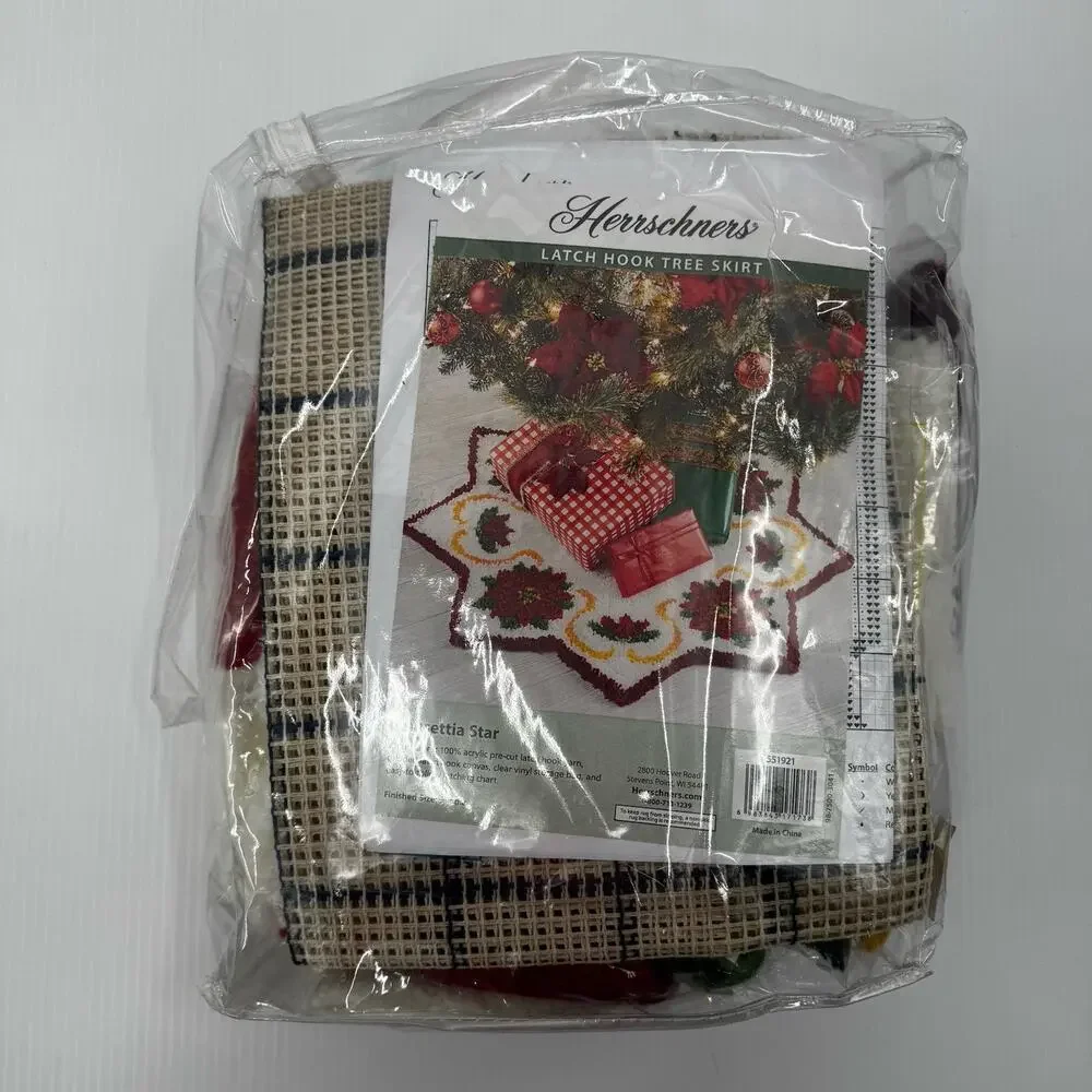 Latch Hook Kit Vintage Christmas Tree Skirt Herrschners Poinsettia Star Pattern